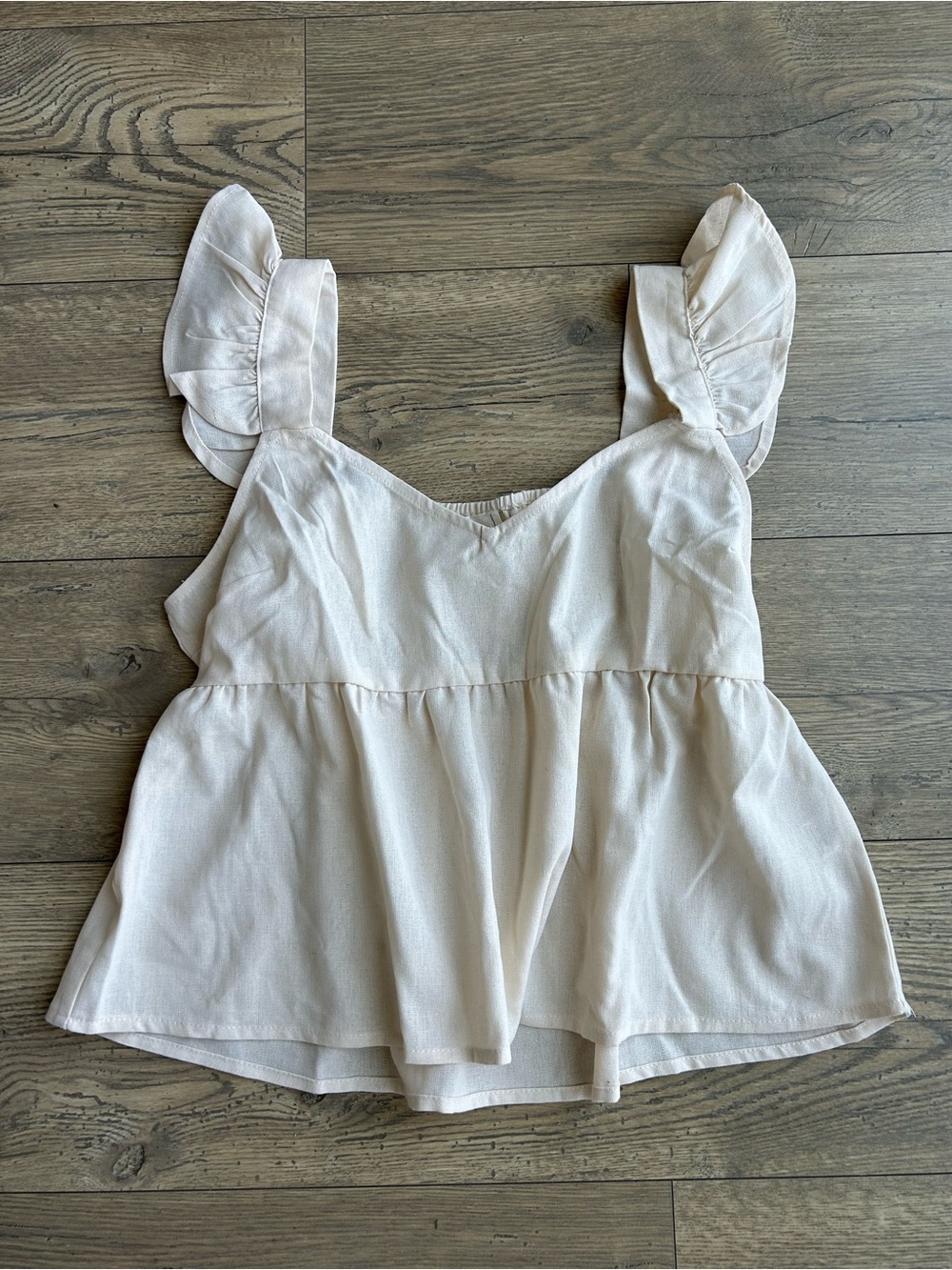 E&M Cream Ruffle Strap Tank Top